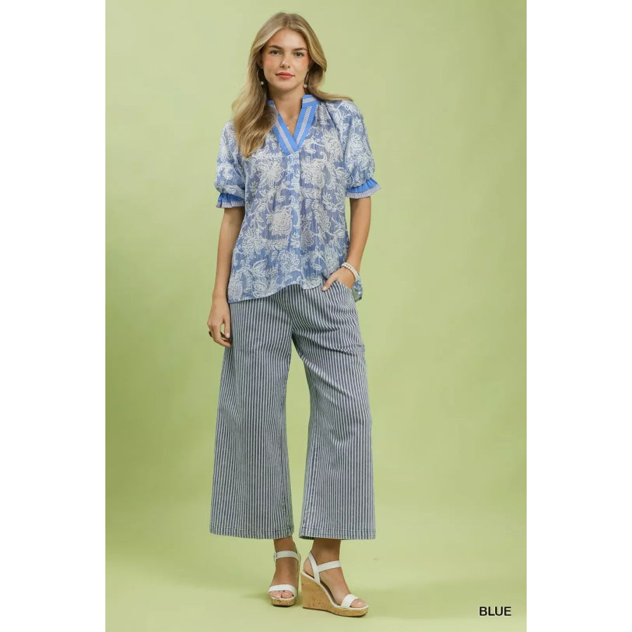 Umgee Floral Print Puff Sleeve Top Apparel and Accessories