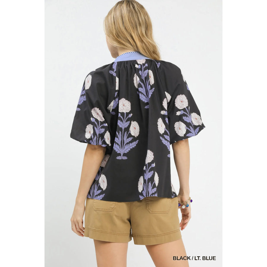 Umgee Floral Print V-Neck Top Apparel and Accessories