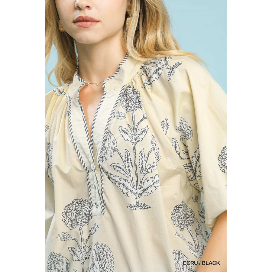 Umgee Floral Print V-Neck Top Apparel and Accessories