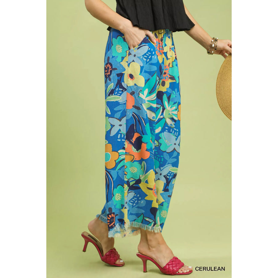Umgee Floral Print Wide Leg Pants Apparel and Accessories