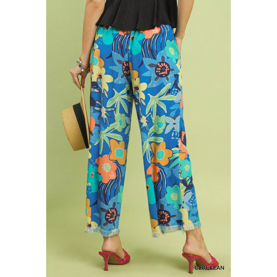 Umgee Floral Print Wide Leg Pants Apparel and Accessories