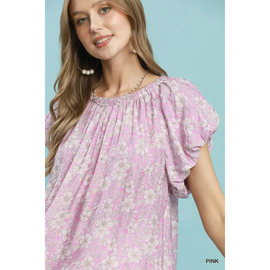 Umgee Umgee Floral Puff Sleeve Blouse Apparel and Accessories