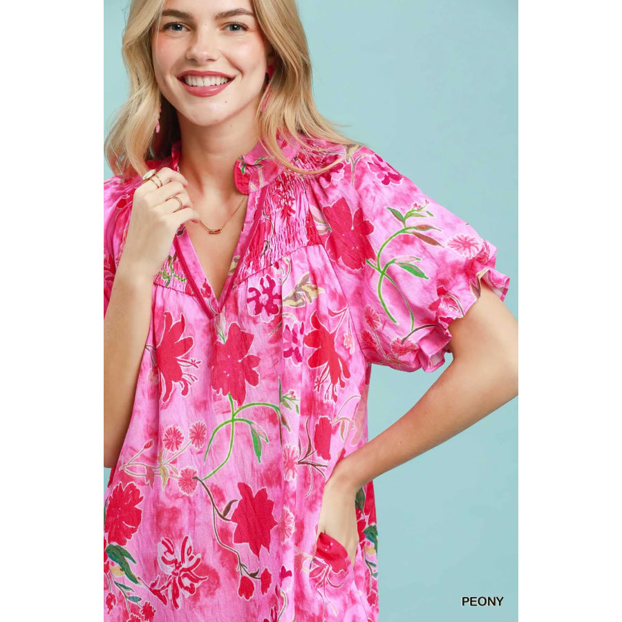 Umgee Floral Ruffle Hem Mini Dress Apparel and Accessories