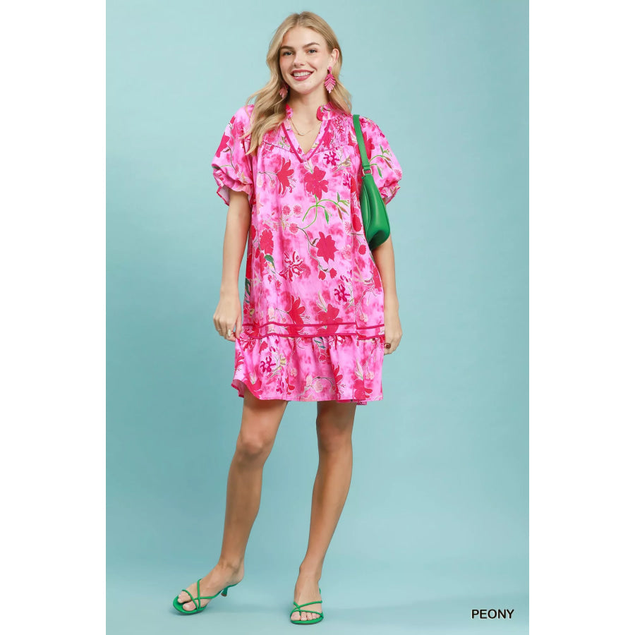 Umgee Floral Ruffle Hem Mini Dress Apparel and Accessories