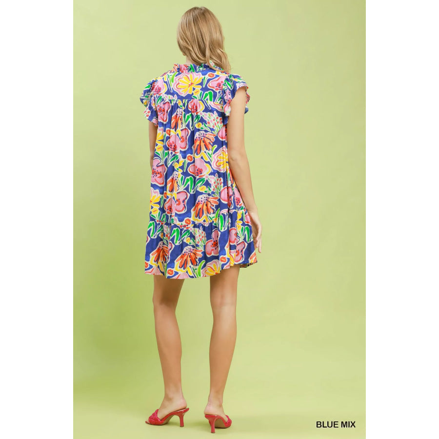 Umgee Floral Ruffle Mini Dress Apparel and Accessories