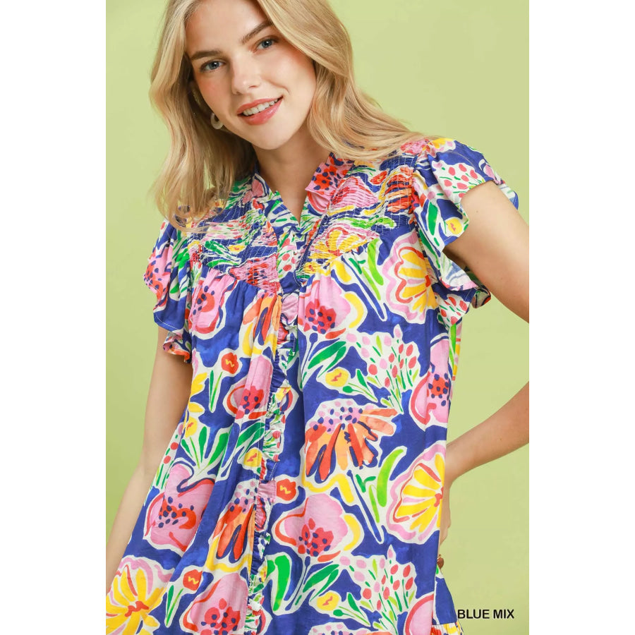 Umgee Floral Ruffle Mini Dress Apparel and Accessories