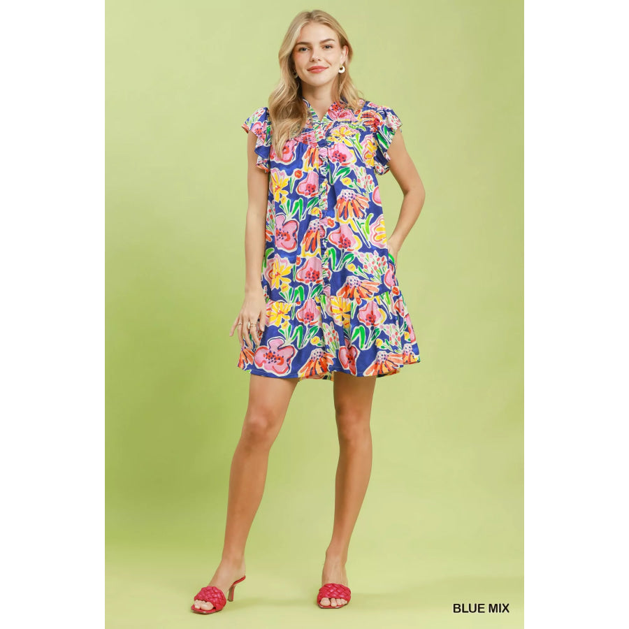 Umgee Floral Ruffle Mini Dress Apparel and Accessories