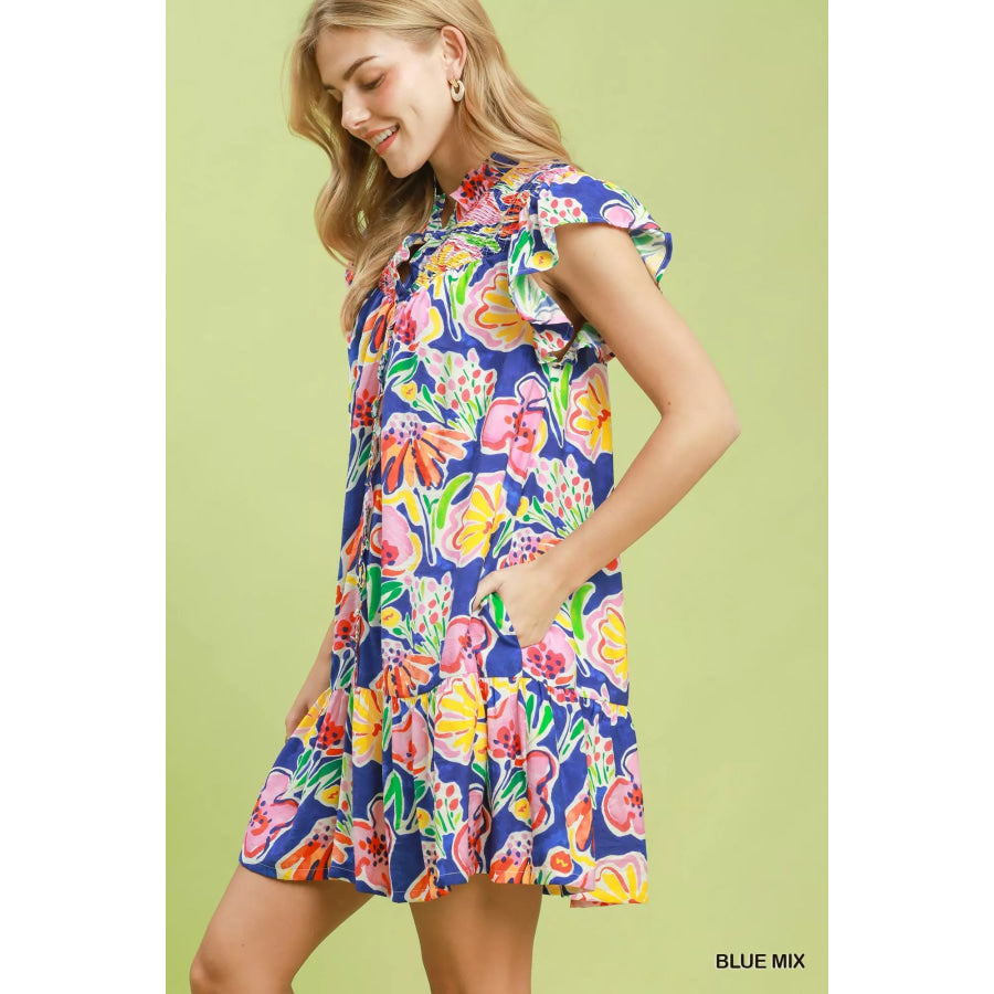 Umgee Floral Ruffle Mini Dress Apparel and Accessories