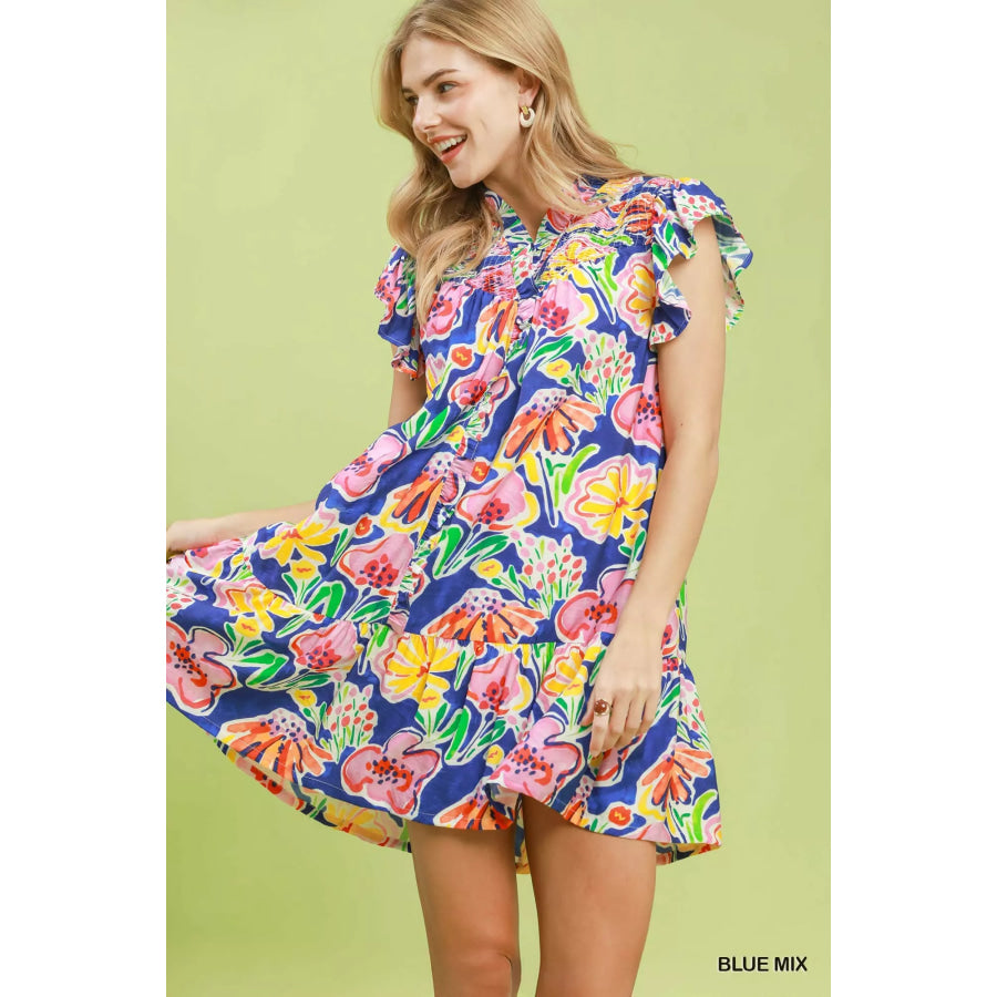 Umgee Floral Ruffle Mini Dress Apparel and Accessories