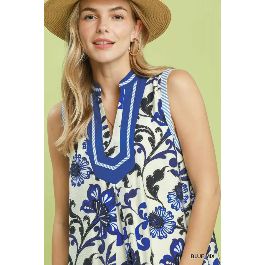 Umgee Floral Scroll Sleeveless Midi Dress Apparel and Accessories