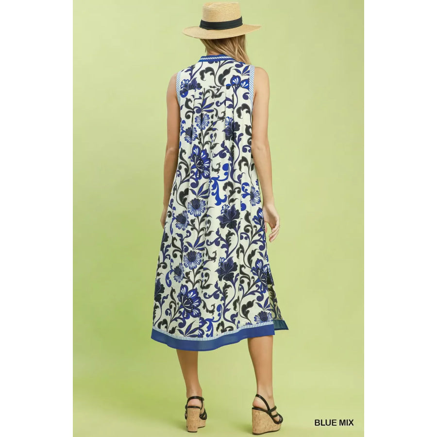 Umgee Floral Scroll Sleeveless Midi Dress Apparel and Accessories