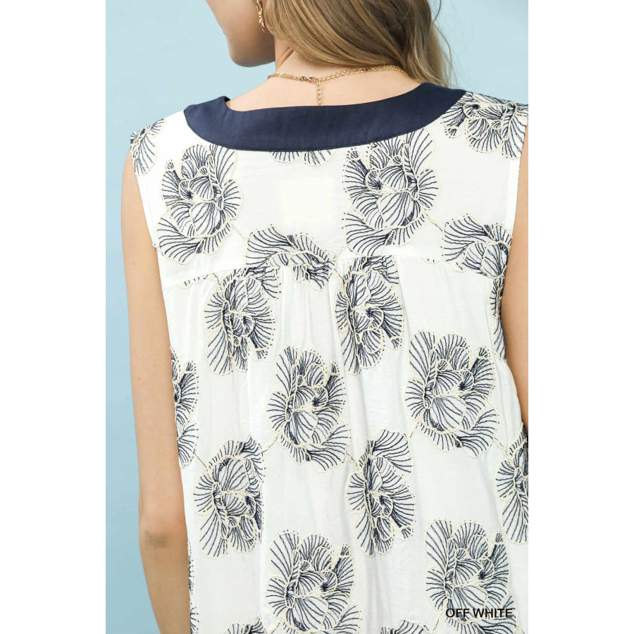 Umgee Floral Sleeveless Contrast V-Neck Mini Dress Apparel and Accessories
