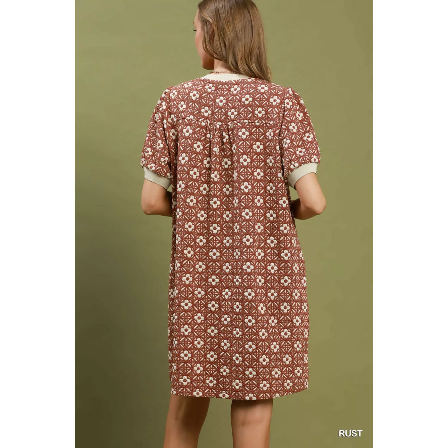 Umgee Floral Textured Puff Sleeve Mini Dress Apparel and Accessories
