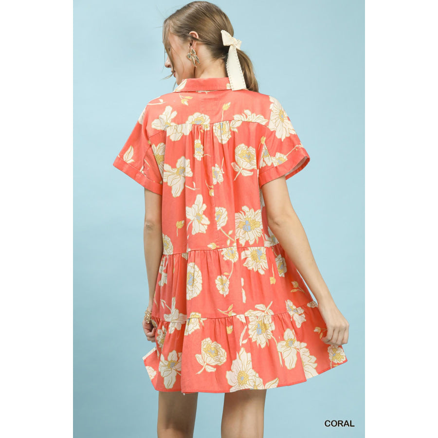Umgee Floral Tiered Collared Babydoll Dress Apparel and Accessories