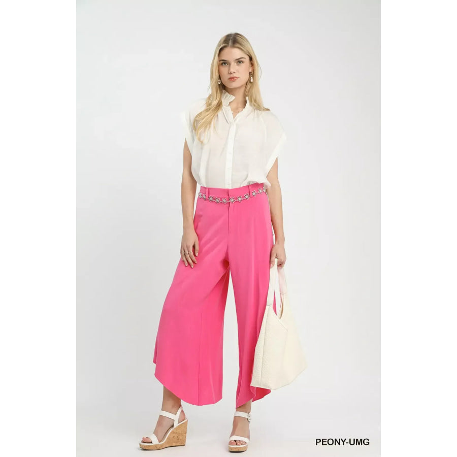 Umgee Flowy Asymmetrical Hem Wide Leg Pants Apparel and Accessories