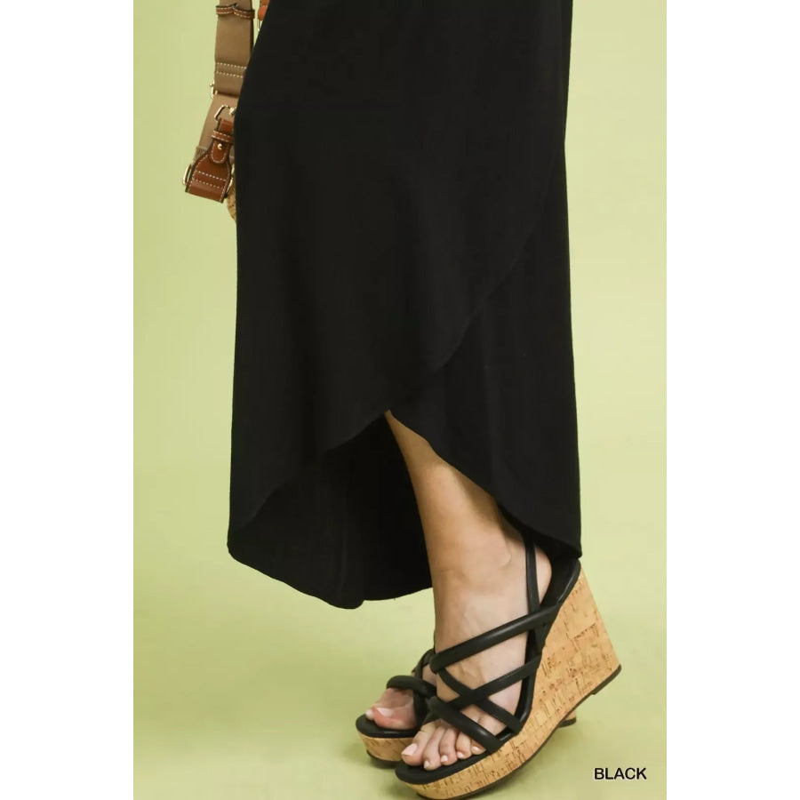 Umgee Flowy Asymmetrical Hem Wide Leg Pants Apparel and Accessories