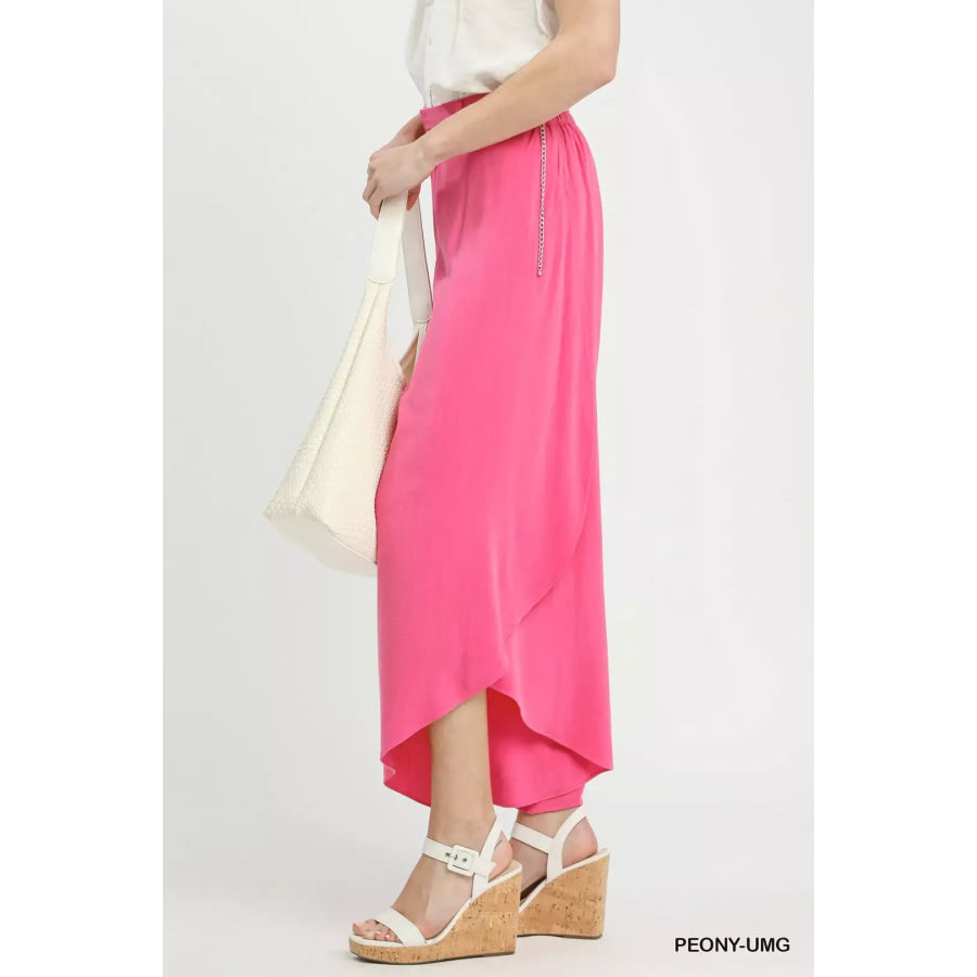 Umgee Flowy Asymmetrical Hem Wide Leg Pants Apparel and Accessories