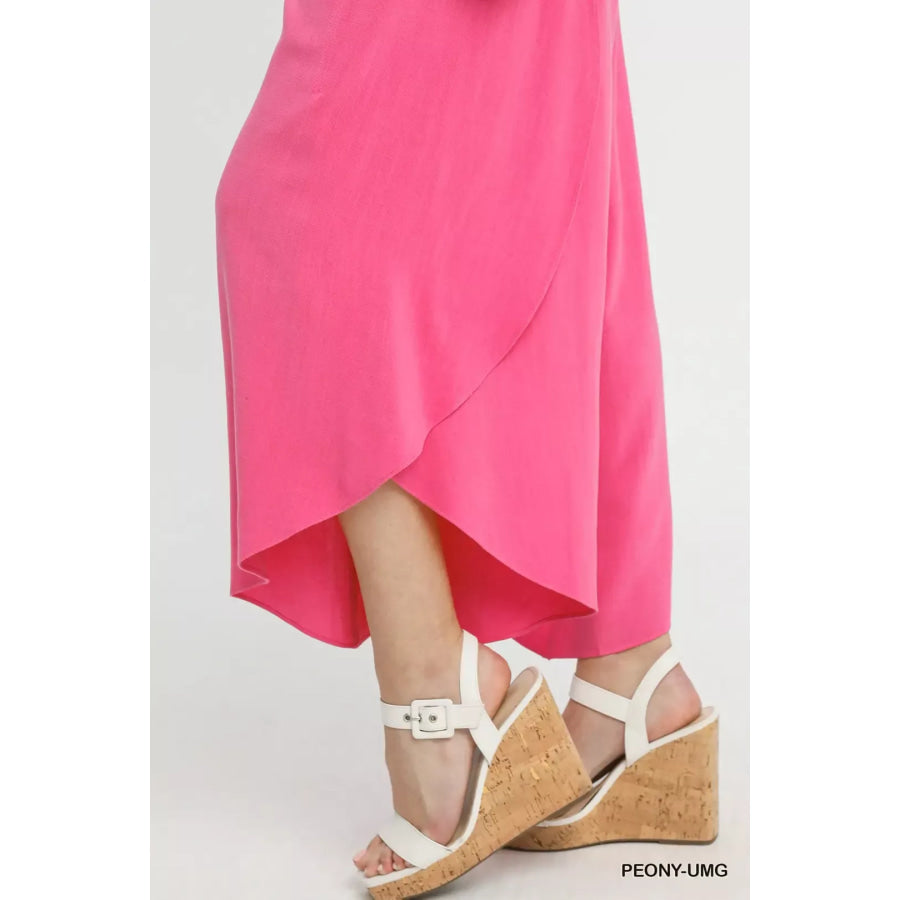 Umgee Flowy Asymmetrical Hem Wide Leg Pants Apparel and Accessories
