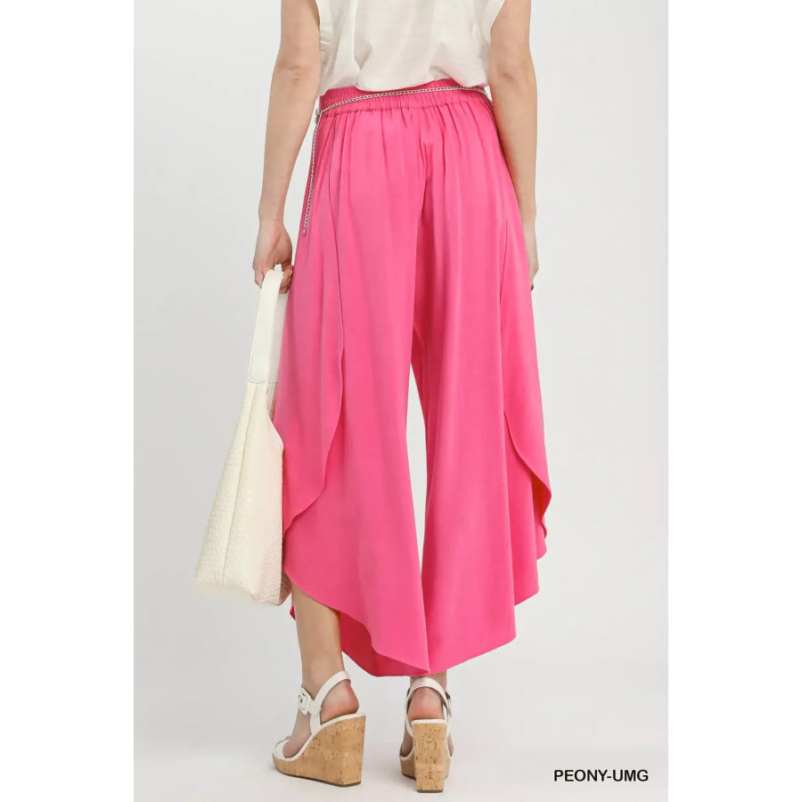 Umgee Flowy Asymmetrical Hem Wide Leg Pants Apparel and Accessories