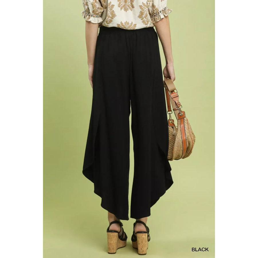 Umgee Flowy Asymmetrical Hem Wide Leg Pants Apparel and Accessories