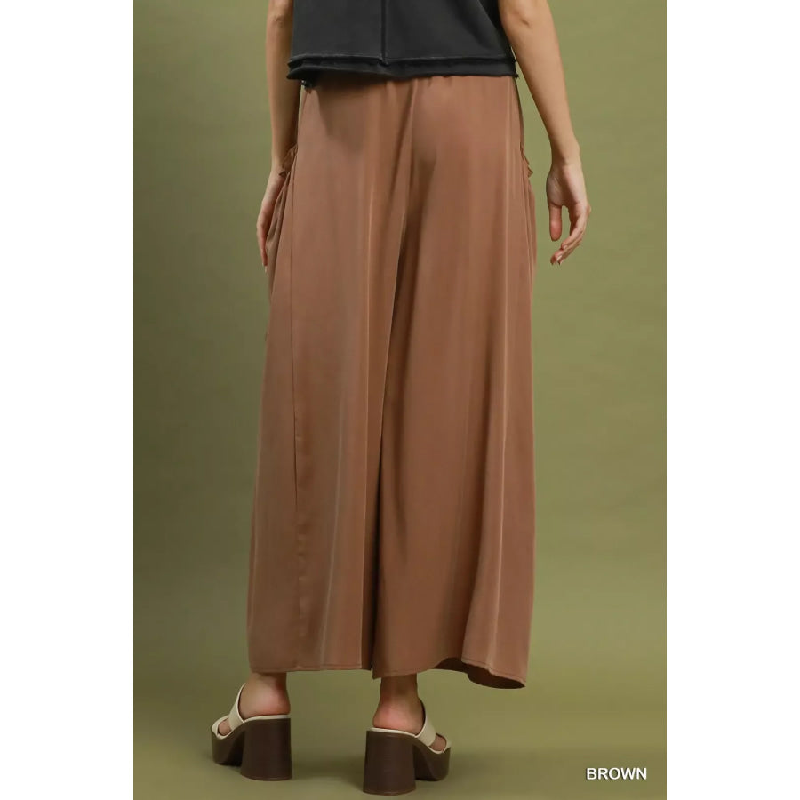 Umgee Flowy Wide Leg Pocket Pants Apparel and Accessories