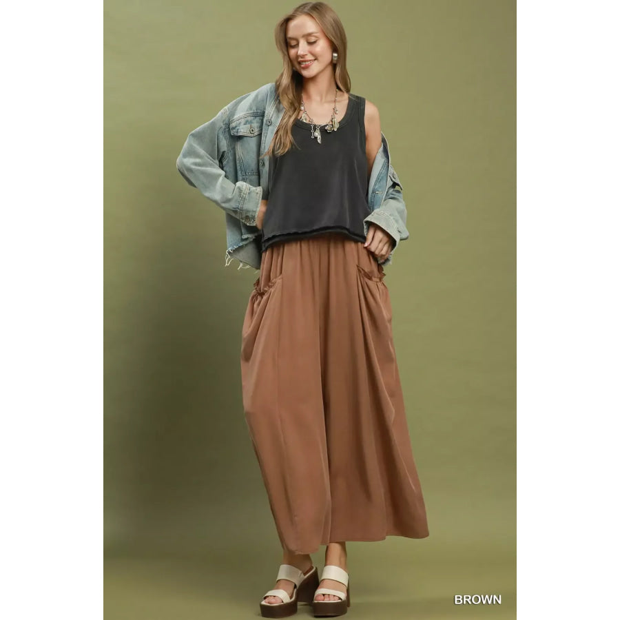 Umgee Flowy Wide Leg Pocket Pants Apparel and Accessories