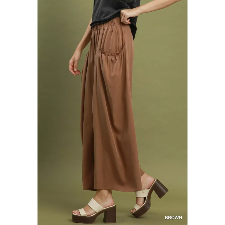 Umgee Flowy Wide Leg Pocket Pants Apparel and Accessories
