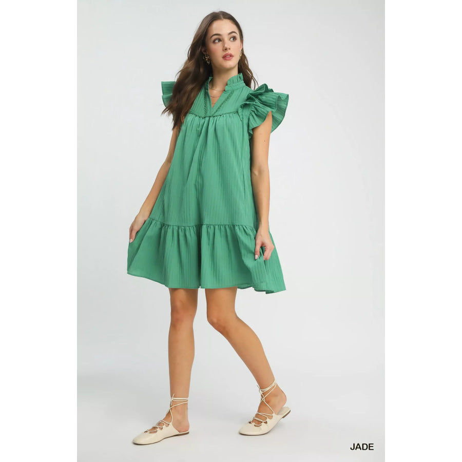 Umgee Flutter Sleeve Tiered Dress JADE / S Apparel and Accessories
