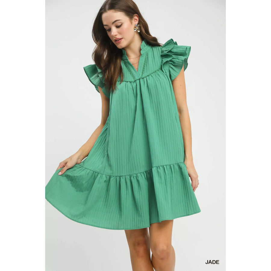 Umgee Flutter Sleeve Tiered Dress JADE / S Apparel and Accessories