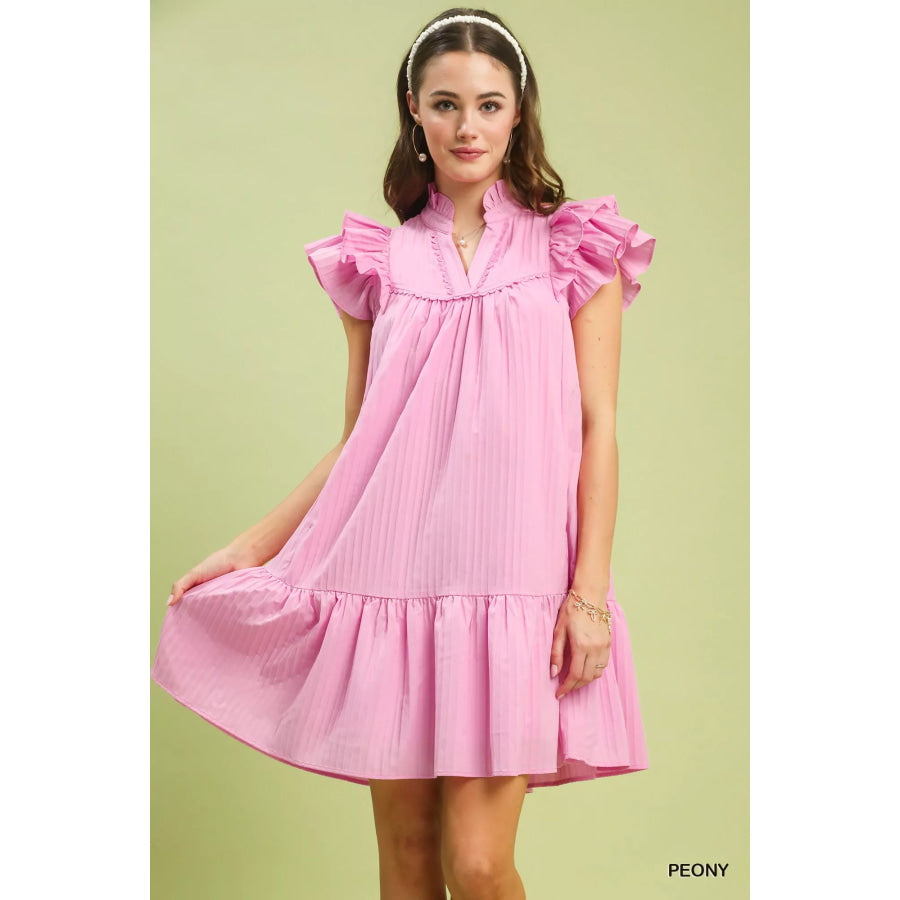 Umgee Flutter Sleeve Tiered Dress PEONY / S Apparel and Accessories