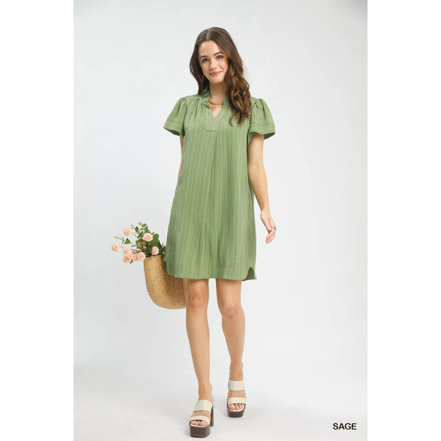 Umgee Flutter Sleeve V-Neck Shift Dress Apparel and Accessories