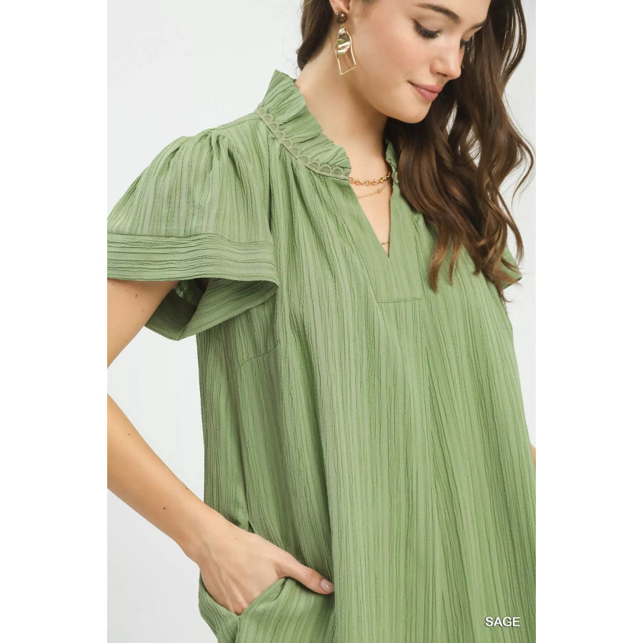 Umgee Flutter Sleeve V-Neck Shift Dress Apparel and Accessories