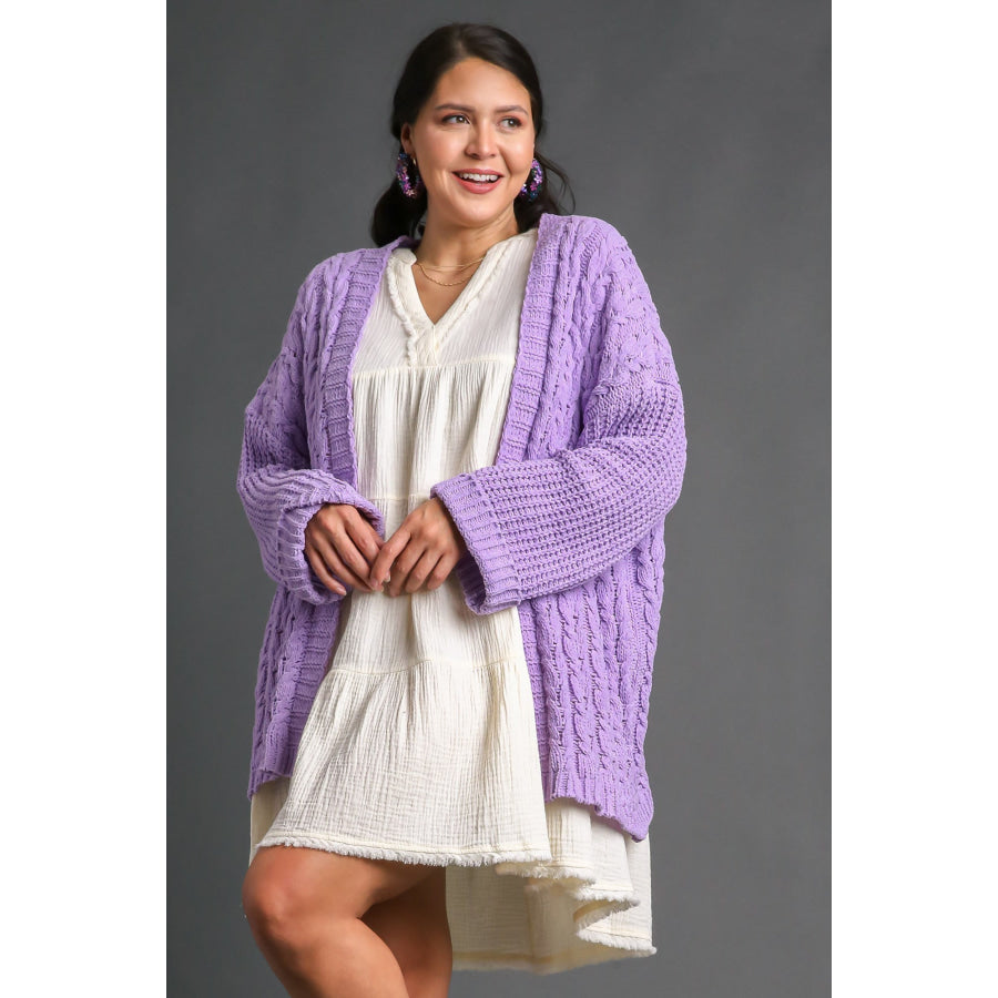 Umgee Full Size Cable Knit Open Front Long Sleeve Cardigan Apparel and Accessories