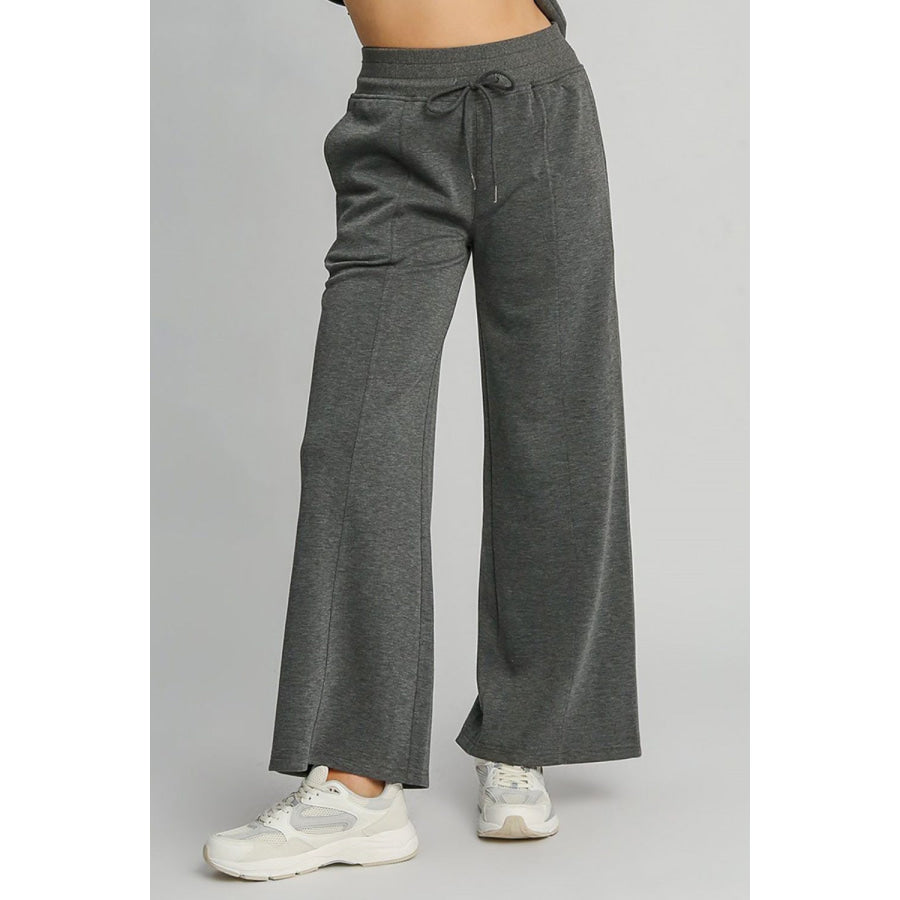 Umgee Full Size Drawstring Wide Leg Pants with Pockets Charcoal / S Apparel and Accessories