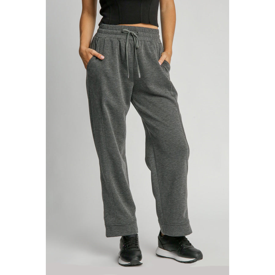 Umgee Full Size Drawstring Wide Leg Pants with Pockets Dark Gray / S Apparel and Accessories