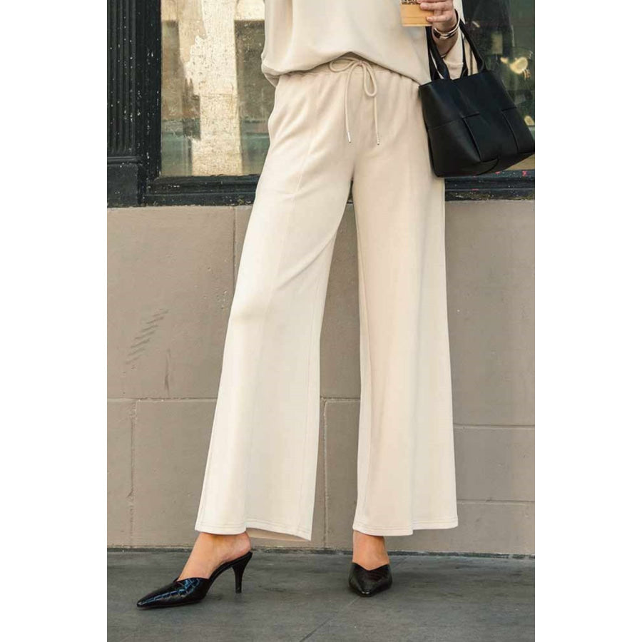 Umgee Full Size Drawstring Wide Leg Pants with Pockets Ecru / S Apparel and Accessories