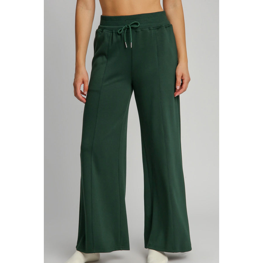 Umgee Full Size Drawstring Wide Leg Pants with Pockets Evergreen / S Apparel and Accessories