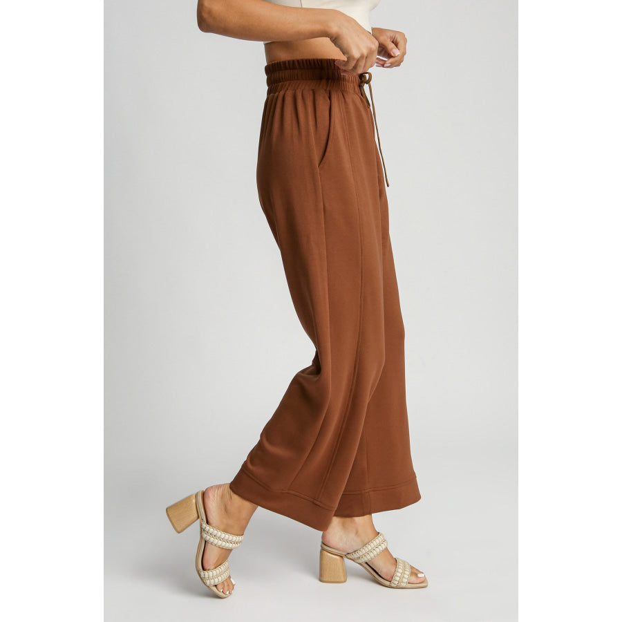 Umgee Full Size Drawstring Wide Leg Pants with Pockets Rust / S Apparel and Accessories