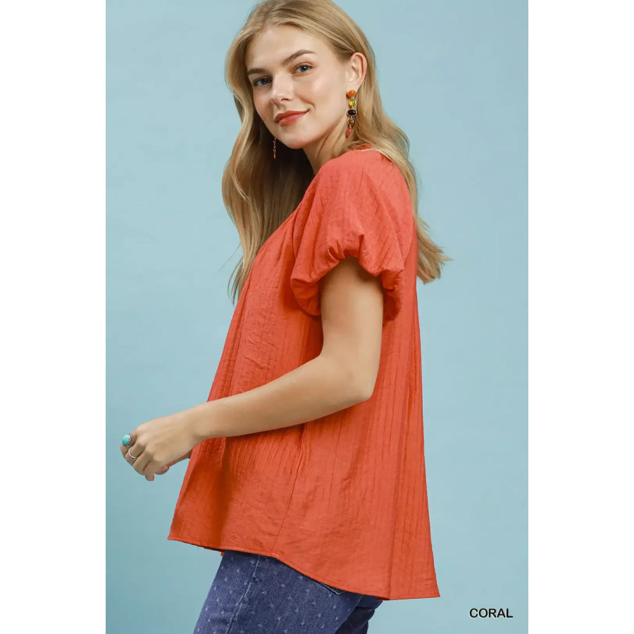 Umgee Gathered V-Neck Top Apparel and Accessories