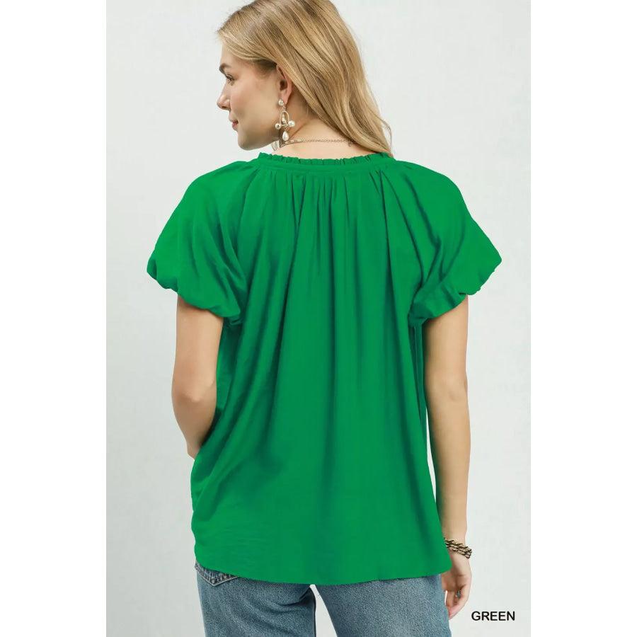 Umgee Gathered V-Neck Top Apparel and Accessories