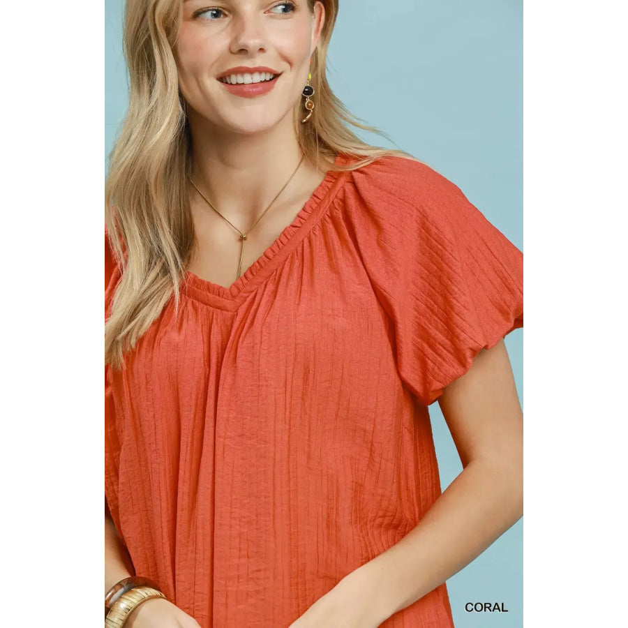 Umgee Gathered V-Neck Top Apparel and Accessories