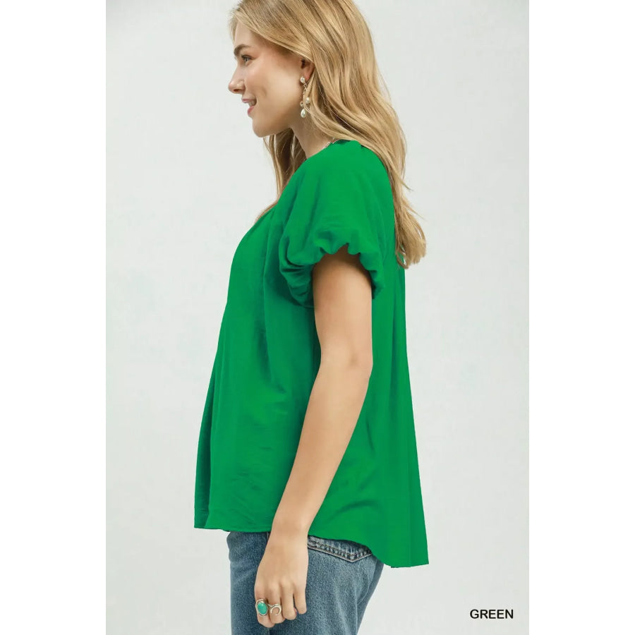 Umgee Gathered V-Neck Top Apparel and Accessories