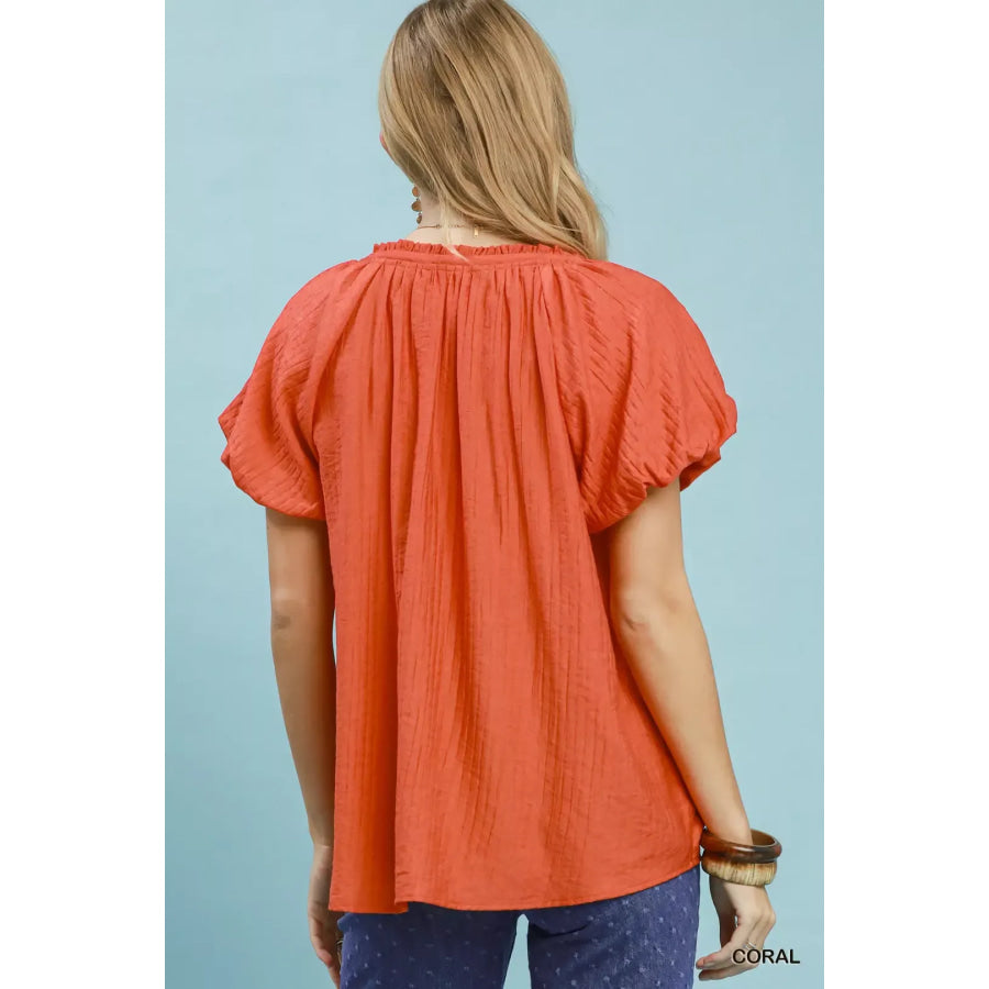 Umgee Gathered V-Neck Top Apparel and Accessories