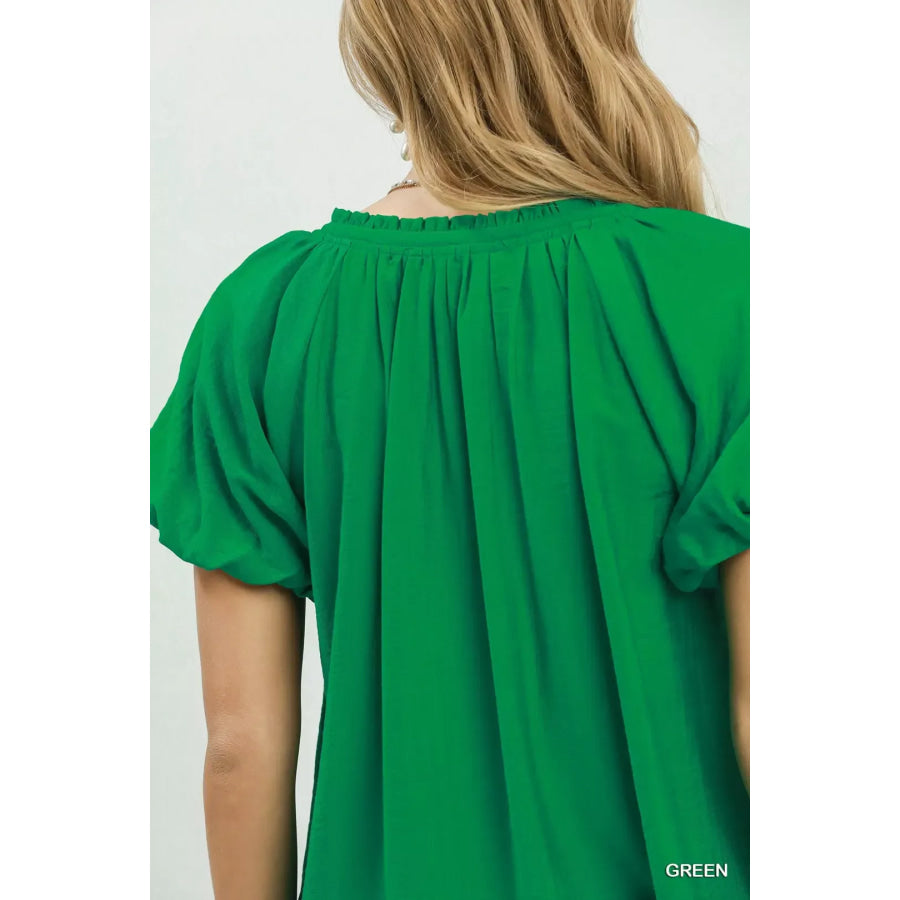 Umgee Gathered V-Neck Top Apparel and Accessories