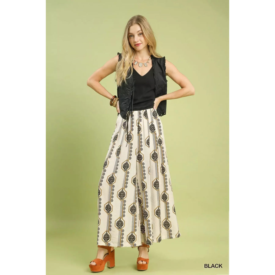 Umgee Geometric Boho Print Wide Leg Pants Apparel and Accessories