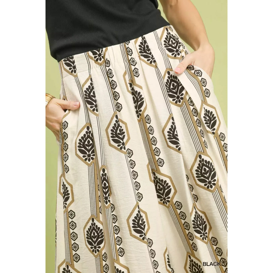 Umgee Geometric Boho Print Wide Leg Pants Apparel and Accessories