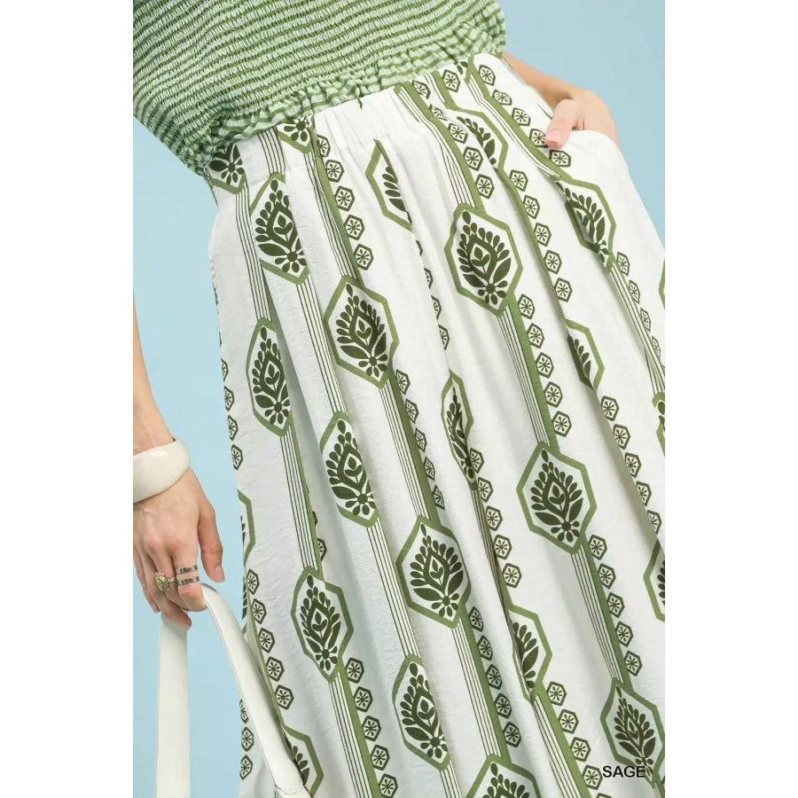 Umgee Geometric Boho Print Wide Leg Pants Apparel and Accessories