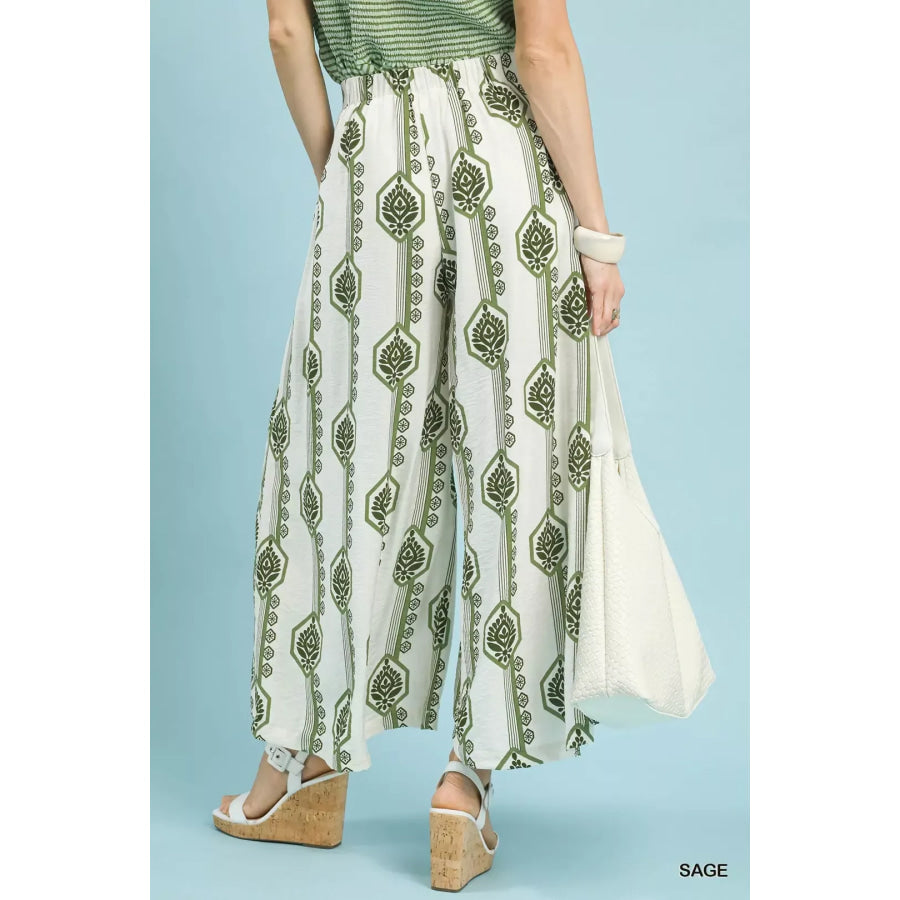 Umgee Geometric Boho Print Wide Leg Pants Apparel and Accessories