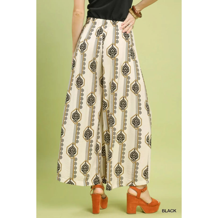 Umgee Geometric Boho Print Wide Leg Pants Apparel and Accessories