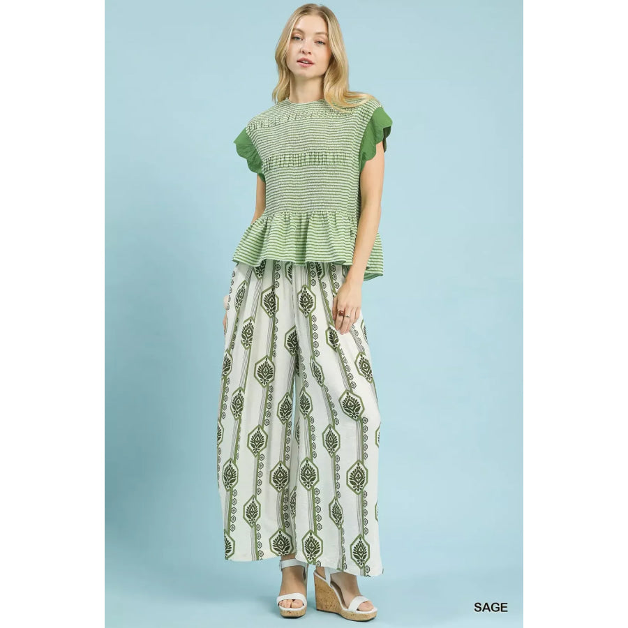 Umgee Geometric Boho Print Wide Leg Pants Apparel and Accessories